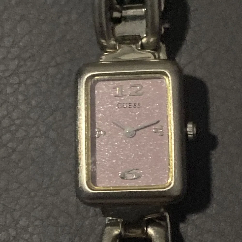 GUESS Women's Pink Dial Wristwatch Stainless Steel Silver Toned Watch